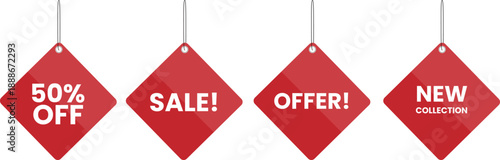 50% Off Sale, Offer and New Collection Hanging Price Tags Set