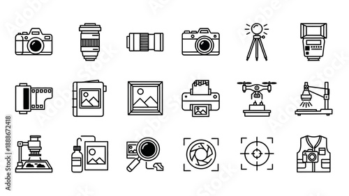 Camera and photography icons set.