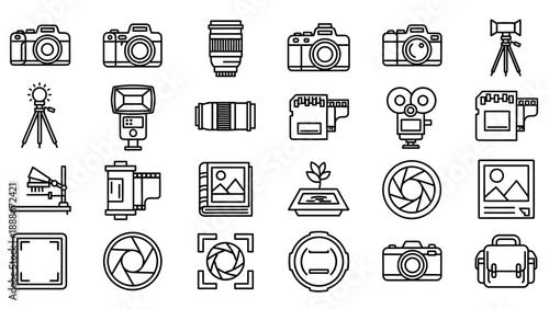 Camera icons and photography symbols.