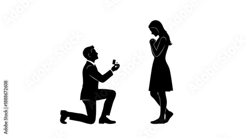 Silhouette of Man Proposing to Woman on Knees