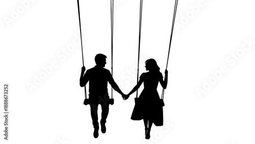 Silhouette of Romantic Couple Sitting on Swing