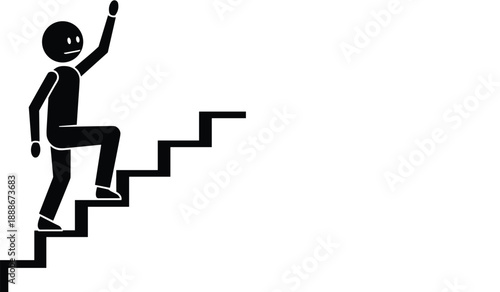Stick figure man climbing stairs vector silhouette representing career growth personal success and reaching goals in business development