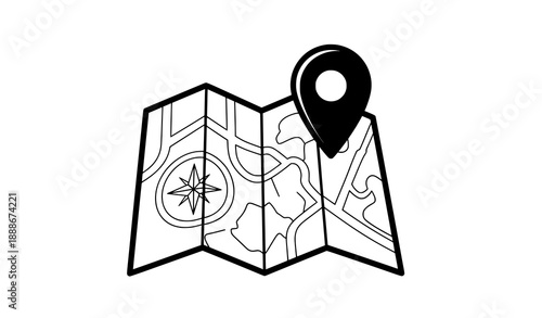 Folded map with destination pin flat vector icon