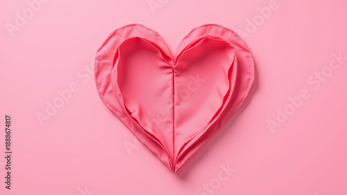 Pink heart made from ribbon on soft surface symbolizing love affection and festive celebration mood