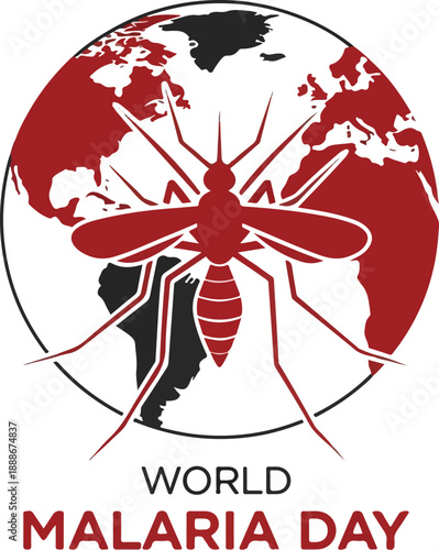 Vector illustration of a mosquito on a globe for World Malaria Day. Perfect for health campaigns, educational materials, and awareness programs.