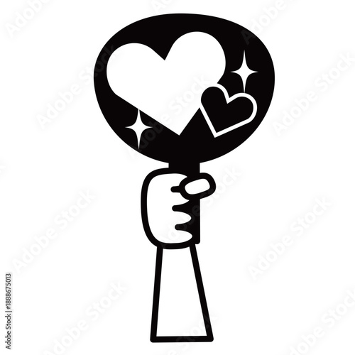 ハートのデコレーションが施された応援うちわ