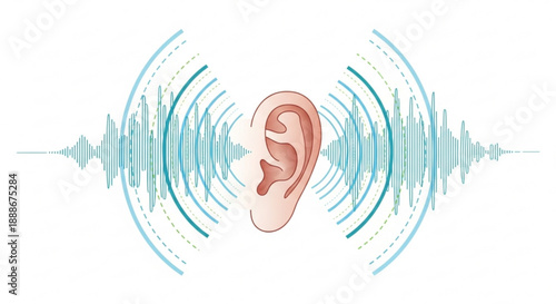 Human ear with sound waves audio signal hearing concept sound effect auditory perception