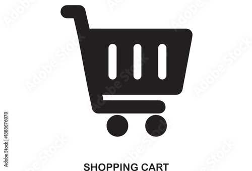 Simple black outline icon of a shopping cart with two wheels on a clean white background, representing e-commerce and retail.