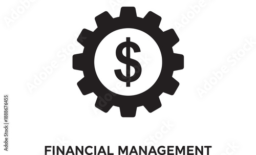 Black icon of a gear with a dollar sign in the center, representing financial management and business finance, isolated on white background