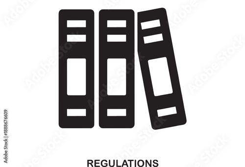 Simple black vector icon of three bound books, representing regulations, law, or knowledge, on a white background.