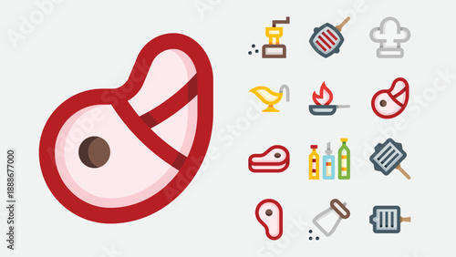 Steak and grilled meat icons set