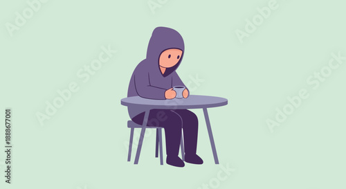 Person in Hoodie Sitting at Table Holding Coffee Mug