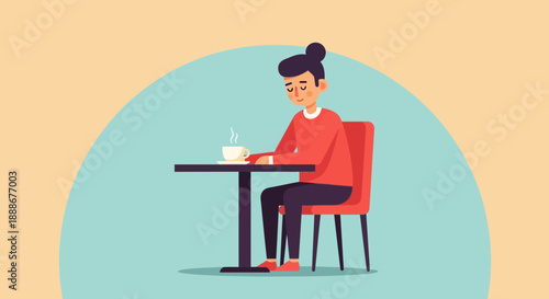 A person sitting at a table enjoying a hot cup of coffee in a cafe setting