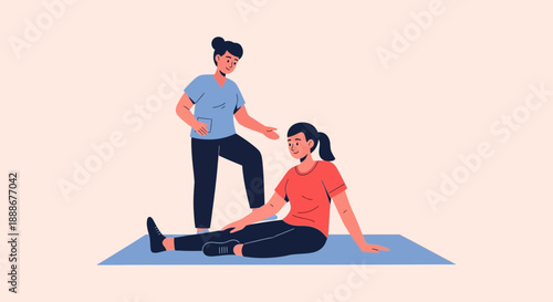 Physical therapist assisting a patient with rehabilitation exercises on a mat