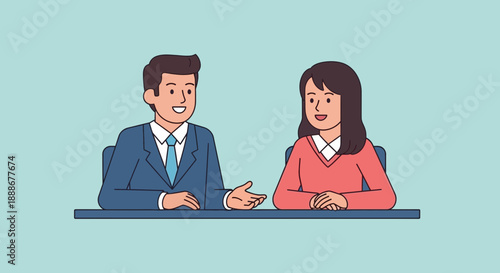 Business meeting illustration of two professionals engaged in a productive conversation at a desk