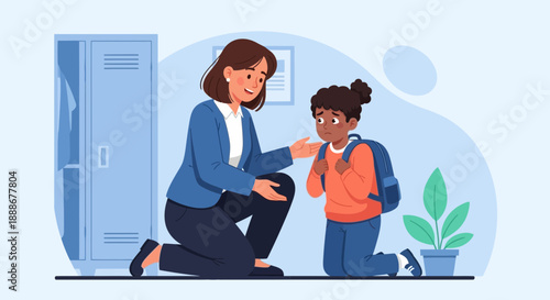 Teacher Offering Support and Comfort to a Worried Student in a School Setting
