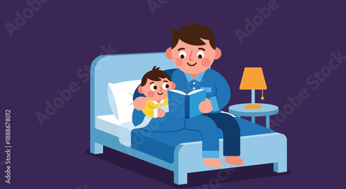 Father reading a bedtime story to his child in bed