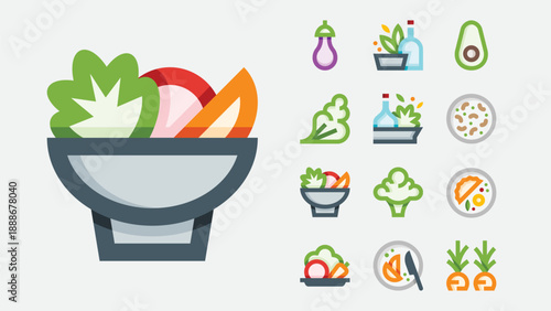 Vegan and plant based food icons set