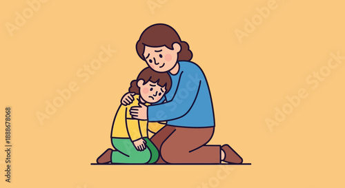 A caring mother comforting her sad child with a gentle hug, offering support and reassurance