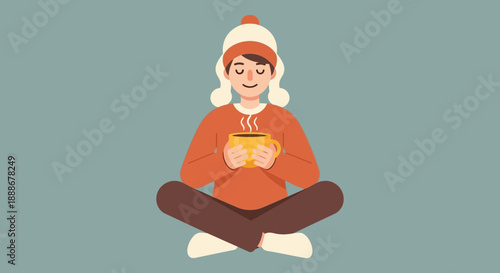 Cozy Person Enjoying a Warm Drink in Winter Clothing