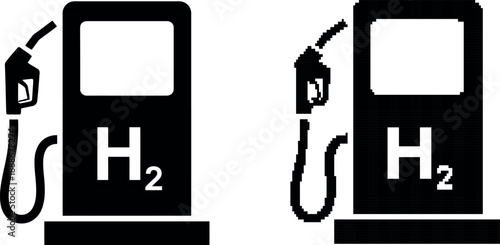Hydrogen fuel station icon simple design black silhouette on transparent background