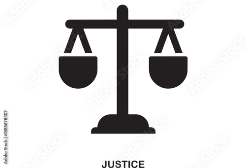 Black outline icon of justice scales, symbol of law and legal system, representing fairness and balance, isolated on a white background