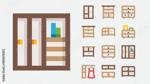 Clothing storage and wardrobe icons set