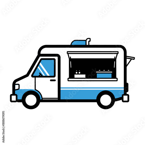 Modern Food Truck Illustration - Mobile Kitchen, Fast Food Service