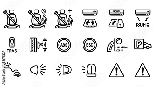 Car Dashboard Warning Light Icons Set.