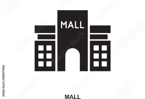 Wallpaper Mural Simple black outline icon of a multi-story shopping mall building with an arched entrance and windows, representing commerce and retail. Torontodigital.ca