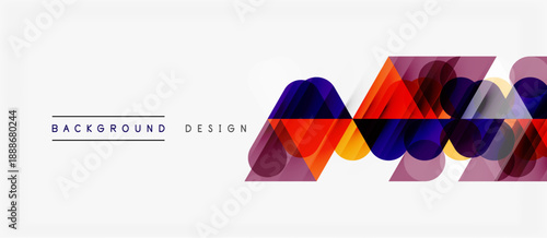 Abstract geometric shapes overlap, creating vibrant colorful design. Minimalist style with text elements present. Clean, modern aesthetic.