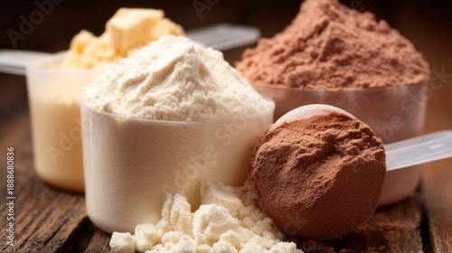 Wallpaper Mural A close up of three different types of powder, including a scoop of chocolate Torontodigital.ca