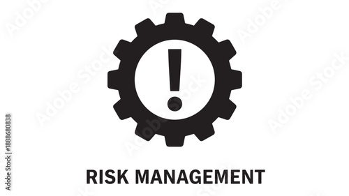 Black outlined gear icon with an exclamation mark inside a circle, symbolizing risk management, caution, or important alerts for business operations