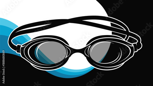Professional swimming goggles illustration with water wave background design for sports and aquatic fitness concepts.