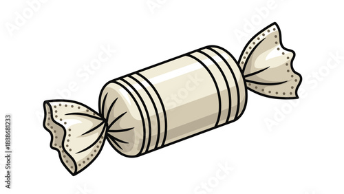 Classic wrapped candy illustration showing a sweet treat in a light colored wrapper with delicate details and shading for a realistic look.