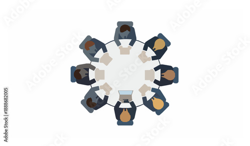 Boardroom Meeting Round Table Flat Icon with Business Team Collaboration Concept Vector