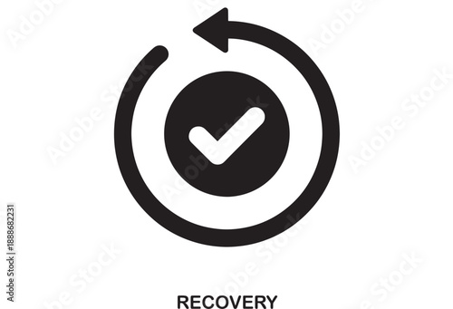 Circular refresh arrow icon with a checkmark inside a circle, representing recovery, restart, or data backup processes.