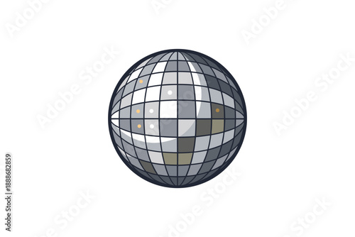 Silver disco ball vector icon with grey mirror tiles isolated on white for party event decoration