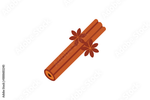 One cinnamon stick with two star anise spice vector illustration isolated on white background