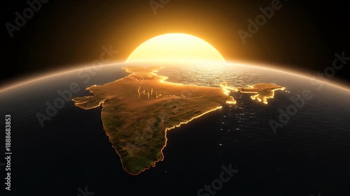 Sunrise Over India From Space Illuminated Night Lights Glowing Coastline Majestic Dawn Horizon Atmosphere Globe