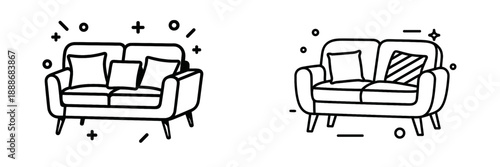 Stylish vector illustration of modern sofas in minimalist design