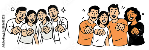 Group of friends enjoying a fun moment together in vector illustration