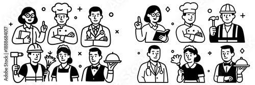 Diverse professionals showcasing teamwork in various occupations