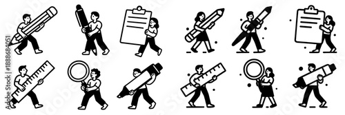 Creative professionals carrying stationery items for illustration