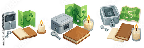 Creative vector illustration of escape room elements and tools