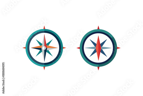 Set of two vintage compass icons vector illustration in flat design isolated on a white background