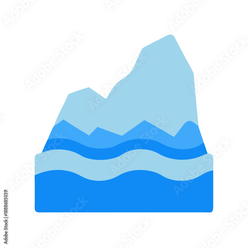 Stylized mountain range with blue water graphic design