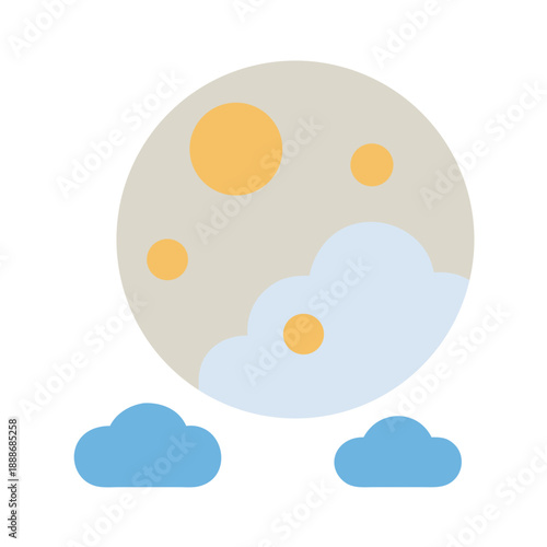 Stylized moon with craters and clouds flat design illustration