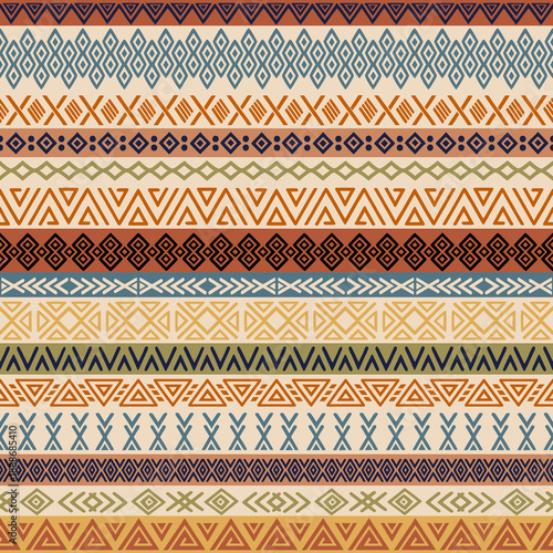 Seamless ethnic pattern, hand-drawn ethnic geometric elements, tribal pattern African or Indian vector design