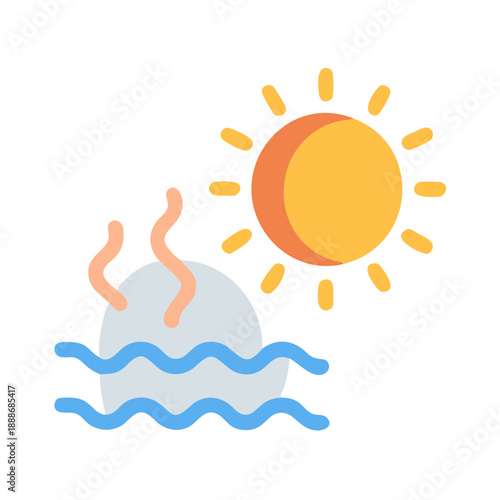 Hot spring with sun icon on White Background